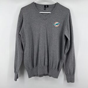 NFL Pro Line Miami Dolphins Gray V-Neck Cotton Sweater Mens Medium Logo Pullover